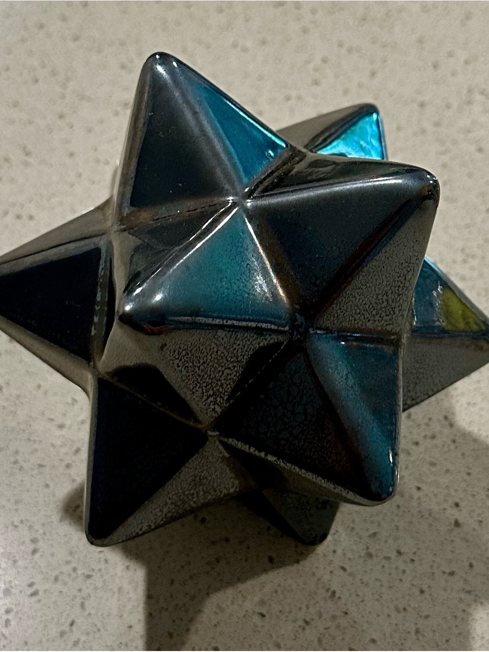 Ceramic Star Sculpture in Iridescent Blue-Black